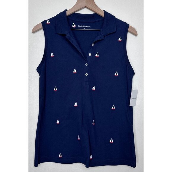 croft & barrow Tops - Croft & Barrow Sleeveless Top Women Small Blue Sail Boat Embroidered Costal NWT
